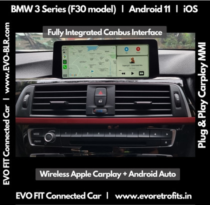 BMW 3 Series F30 (2013-2016 model NBT cars) EVO FIT Bolt On Media Upgrade  for Apple Carplay Android Auto USB Media Reverse Camera Parking Guide Lines  - Evo Retrofits